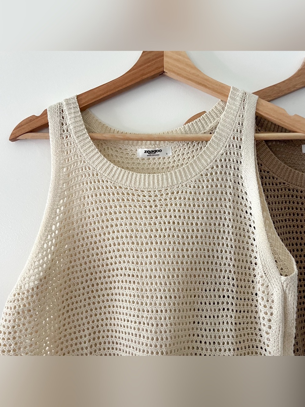 Amazon Pair of Beige and Taupe Crochet Knit Tank Tops - Picture 2 of 6